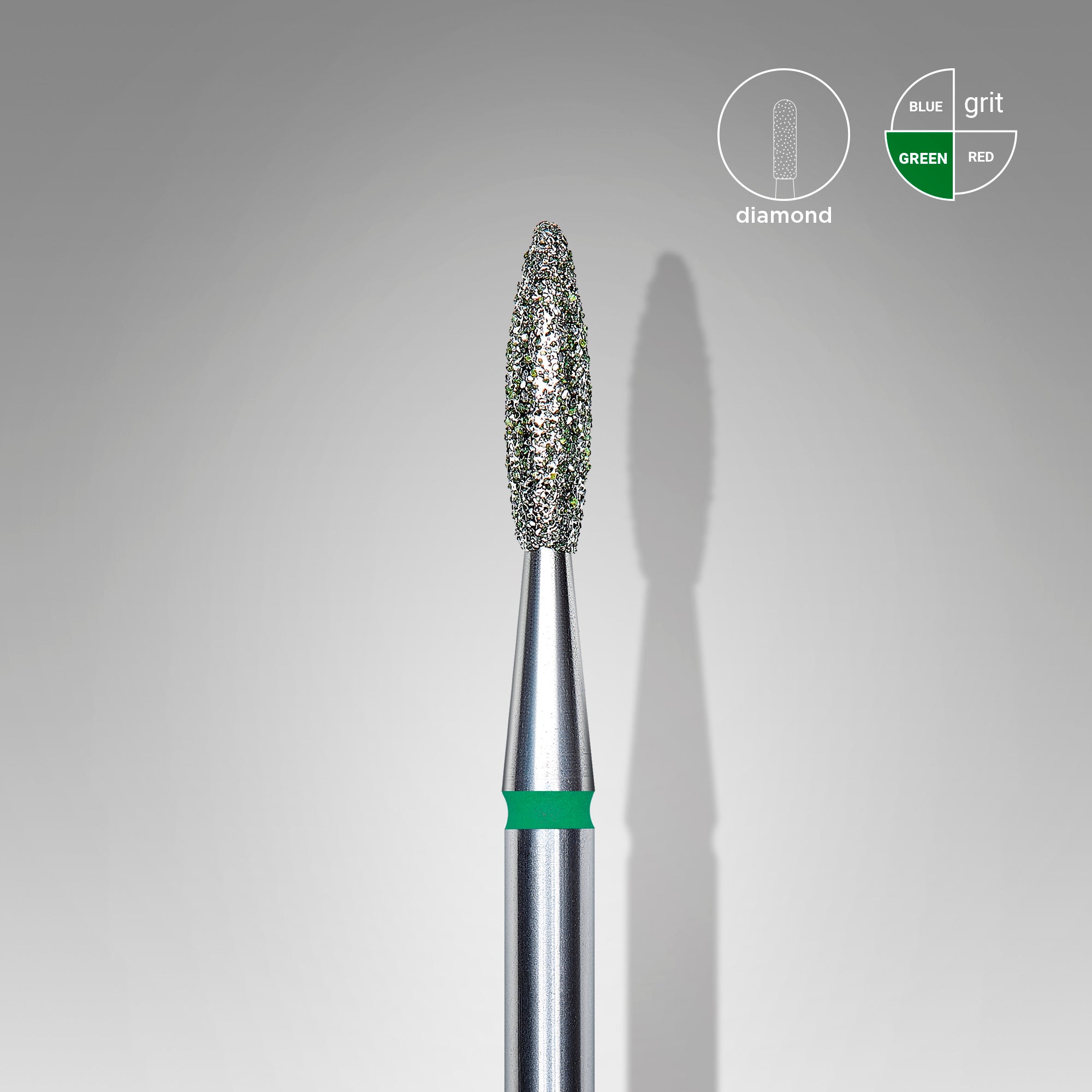 Diamond nail drill bit, "flame" , green, head diameter 2.1 mm/ working part 8 mm image 0